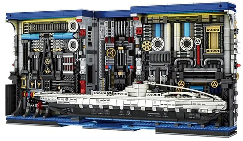 Pasyru Submarine Schiff Bausteine, 3466 Teile U-Boot Fabrik-Buchstützen Klemmbausteine Modell Bausatz, MOC Militär-U-Boot-Modellbausatz mit Lichtern, Konstruktionsspielzeug Geschenk für Erwachsene
