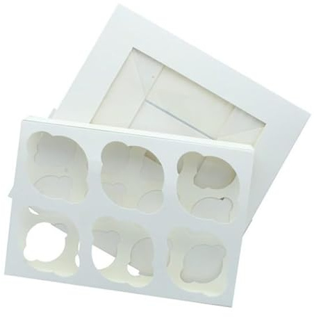 FIDYLICERE 10Pcs cupcake boxes 6 hole - Removable Inserts Deep cake boxes for cupcakes – White cup cake boxes (33 x 24.2 x 7.5 cm) with Clear Window - Ideal for Muffins, Cupcakes