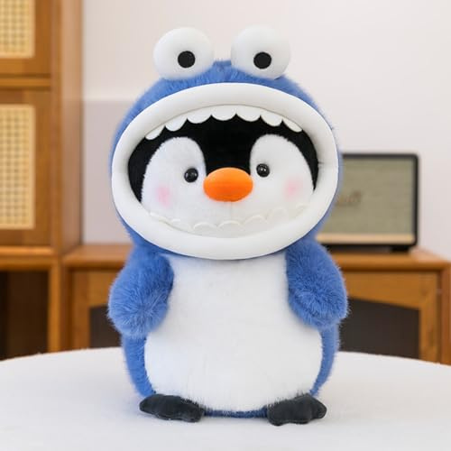 Uixxducc Kuscheltier Pinguin Stofftier, Süße Plüschtier Pinguin mit lustigem Shark Design, Pinguin Plüsch Spielzeug Plüschpinguin, Geschenk für Mädchen Jungen Kinder & Erwachsene (30CM,Blau)