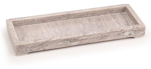 EHC Natural Marble, Bathroom Vanity Tray, Tray Bathroom, Decorative Tray, Candle Tray, Countertop Sink Storage Tray Organiser for Cosmetic, Perfume, Home Decor Tray, Rectangular, Natural, 28x10x2.5 cm