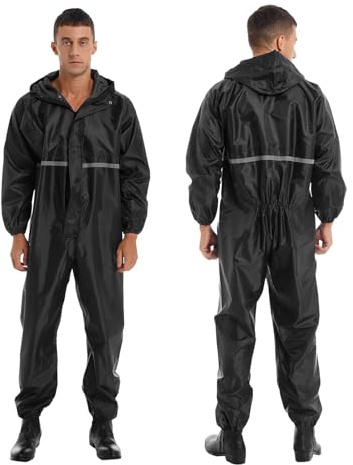Tuta Da Lavoro Uomo Tuta intera con cerniera da uomo, tuta da lavoro, tuta riflettente, antipioggia, impermeabile con cappuccio for motociclisti(Black,165)