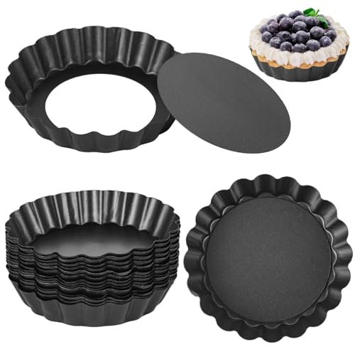 yeeplant Confezione da 16 mini teglie da forno rotonde in acciaio al carbonio 3,9 con base rimovibile, antiaderenti, scanalate, per mousse, torte e pizza