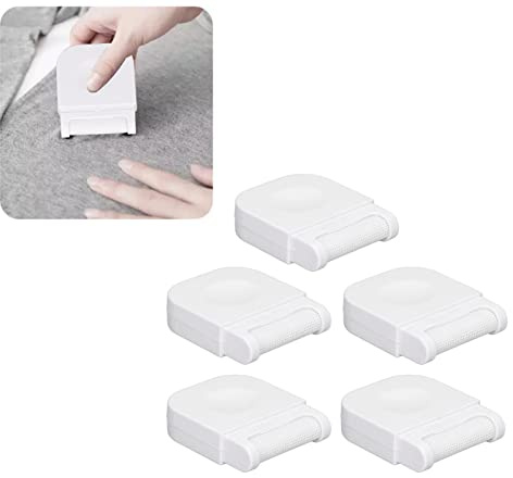 5-Pack Travel Lint Remover, Manual Fabric Shaver, Portable Sweater Defuzzer for Clothing Care, Mini Hair Ball Remover Tool for Home & On The Go (Single Layer, 5 Count) (White)