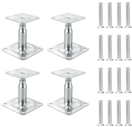 4 Stück 100-150 mm Pfostenträger Höhenverstellbar Stützenfuß Bodenfuß Dickschichtpassiviert Verzinkte mit 16 Schrauben für Zäune, Unterstände, Carports, Pergolen, Bauarbeiten