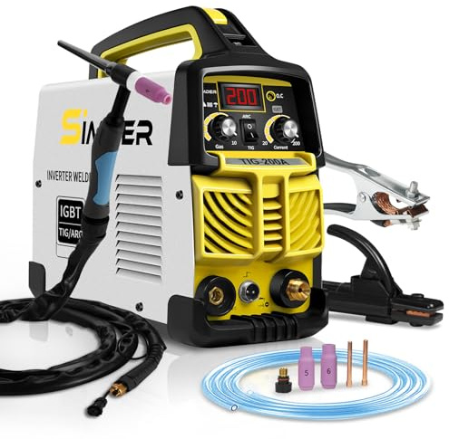 SSIMDER Tig Welder TIG-200 220V TIG Stick 2 en 1 Máquina de soldadura de arco MMA DC IGBT Inverter TIG Máquina de soldadura para fabricación de metal/automoción/bricolaje/talleres