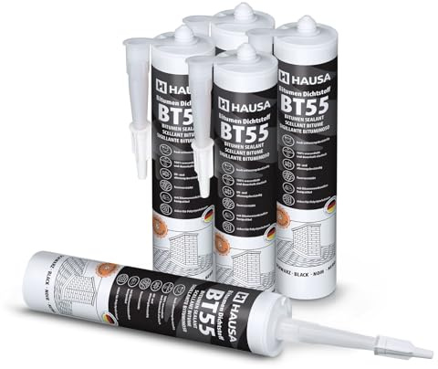 Hausa Bitumen Dach Dichtstoff BT55 – faserverstärkter Bitumen-Dichtstoff für Dach & Blech – wasserfest, UV-beständig & dauerhaft plastisch – 1500 ml Kartusche – ideal für Dachreparaturen