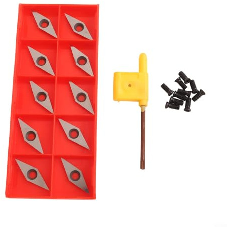 Bulevisiter Lot de 10 inserts de coupe en carbure de tungstène avec vis pour tour à bois, insert en alliage dur CNC pour panneaux de particules, bois dur, contreplaqué, 30 mm x 10 mm