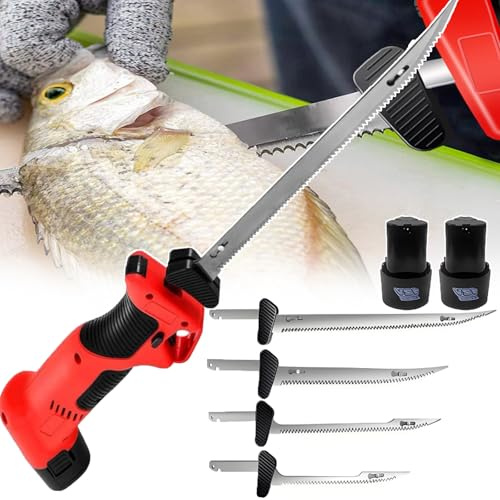 smafoseedding Kit Profesional De Cuchillo Eléctrico Inalámbrico para Filetear,Ideal para Uso Doméstico Y Exterior:Incluye 4 Cuchillas De Acero Inoxidable(26 Cm, 30 Cm, 31,5 Cm, 39 Cm) Y Dos Baterías
