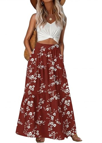 GRECERELLE Jupe d'été longue taille haute bohème décontractée pour femme avec poches pour femme