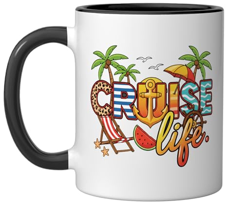 Cruise Life Tropical Vacation Cruise Squad Anch Ceramic Mug, Black/White