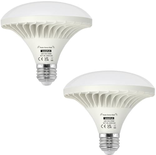Vanpus 2er-Set E27 LED Glühbirne Radar-Technologie 15W 2700K UV-frei | VERSILBERTES HANDGEFERTIGTES DESIGN • FLICKERFREI & AUGENKOMFORT • UV-FREI & INSEKTENFREUNDLICH