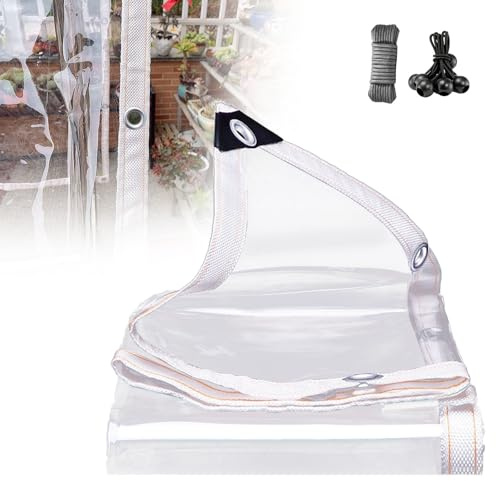 Clear Heavy Duty Tarpaulin Waterproof PVC Clear Tarp with Eyelets, 12 mil Vinyl Transparent Tarpaulin, Outdoor Transparent Tarp for Patio Covering Porch Canopy(7x14.5ft)