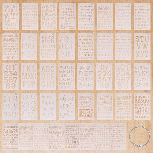 SWZHAI 40 plantillas de letras pequeñas para pintar de 4 x 7 pulgadas, plantillas reutilizables del alfabeto, plantillas de plástico para letras y números con símbolos de forma geométrica para