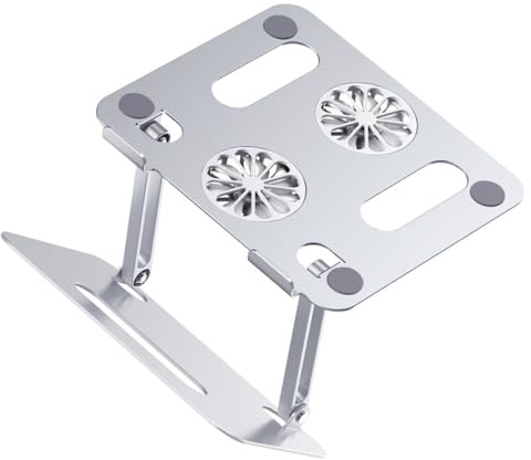 MALUGOGO Almohadilla de refrigeración para laptop, diseño ventilado, aleación de aluminio ajustable con ventiladores dobles de gran diámetro para una refrigeración más rápida, adecuada para portátiles