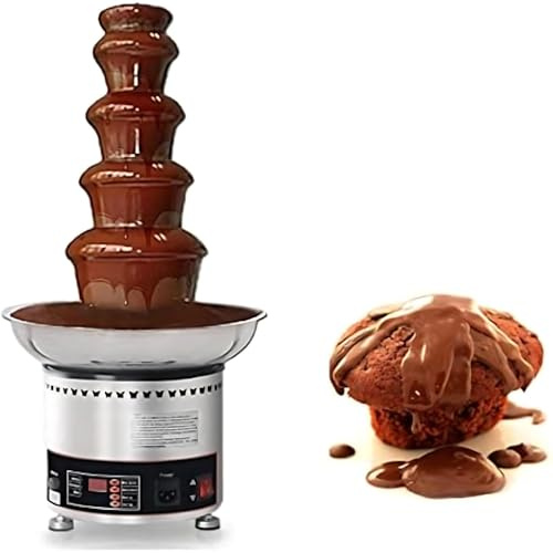 Chokladfontän, 4-nivås smältmaskin i rostfritt stål, uppvärmd chokladvattenfallstorn för fester, bröllop, bufféer, catering