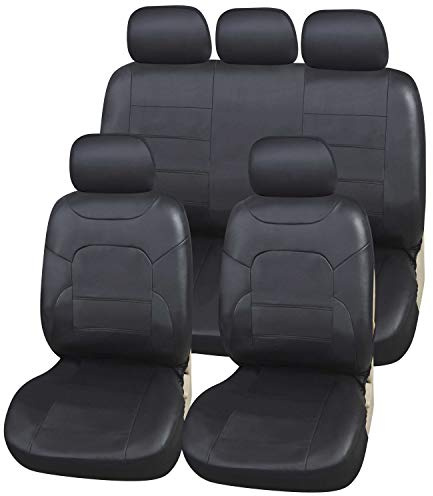 Upgrade4cars Sitzbezüge Auto Leder-Optik Universal Schwarz | Auto-Sitzbezüge Set für Sommer & Winter | Kunstleder Auto-Sitzschoner für die Vordersitze & Rückbank
