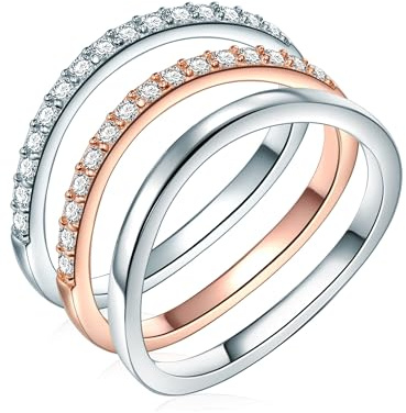 Rafaela Donata Damen Set (Ring 3er) 925/- Sterling Silber/roségold | rhodiniert/rosévergoldet 18 Karat, Bandring, Zirkonia, weiß