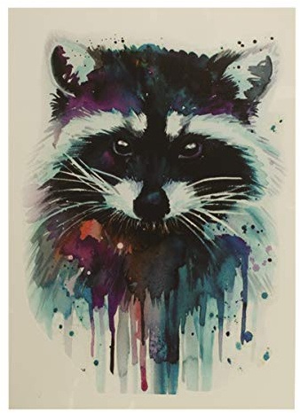 2 x Waschbär Watercolor - buntes Body Temporary Fake Tattoo - KM044 (2)