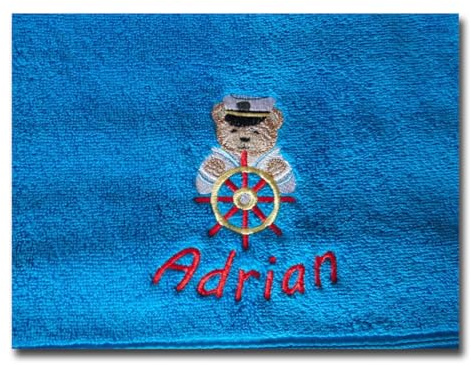 Besticktes Gästehandtuch Kinderhandtuch Teddy-Matrose Kapitän | Personalisiert mit Namen, weitere Stickmotive wählbar