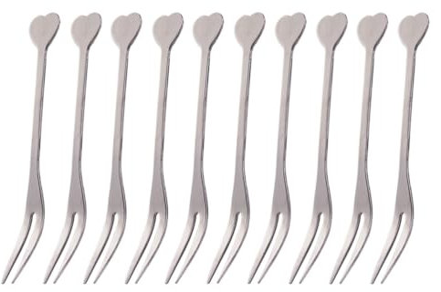 BESTonZON Fruchtgabel Aus Edelstahl, 10 Stück Dessertgabeln Edelstahl Set, Kleine Dessert Mini Gabelkuchen Obstgabel, spülmaschinenfest, Rostfreier Stahl Obstgabel Für Obst Gemüse Salat Kuchen