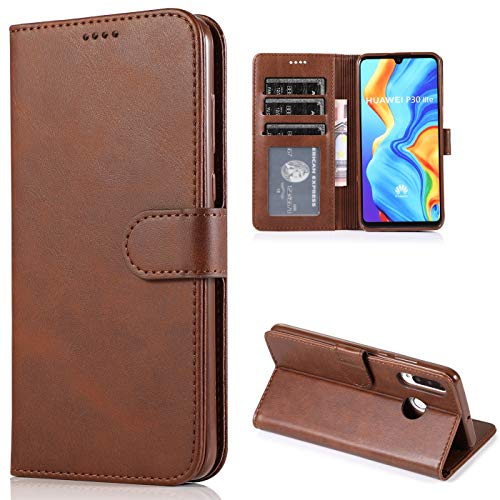 CTIUYA Hülle für Huawei P30 Lite Schutzhülle Leder,Braun | Vollschutz Handyhülle Klappbar mit Kartenfach Brieftasche, Faltbar Magnetisch Klapphülle Flip Case Lederhülle Handytasche