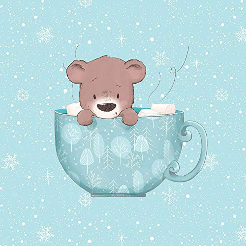 40x50cm Tiere French Terry Stoff Panel - Kinderstoff mit Bär in Tasse - pastell Kinderstoff - Panelstoffe für Baby & Kinder - Stoffpanel Stoffe zum Nähen - keine Meterware - Bärenliebe Stoffpanele