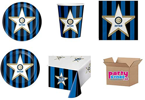 Party Store web by casa dolce casa Inter Coordinato Sport Calcio F.C. Inter per Compleanno Eventi ADDOBBI TAVOLA Festa - Kit n°23 CDC- (8 Piatti, 8 Bicchieri, 20 TOVAGLIOLI,1 TOVAGLIA)