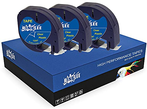 RINKLEE Schwarz auf Transparent Kunststoff Etiketten Schriftband Kompatibel mit LT-100H LT-100T LT-110T QX50 XR XM 2000 Plus | 12 mm x 4 m | 3 Kassetten