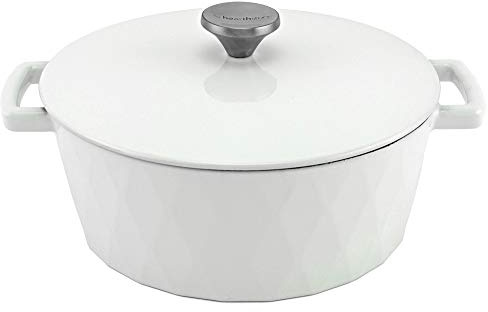 HearthStone Cookware - Cocotte Diamond de Hierro Fundido Esmaltado, Blanca, 26 cm, 5.2 l. Para Todas las Superficies, incluyendo Inducción y Horno.