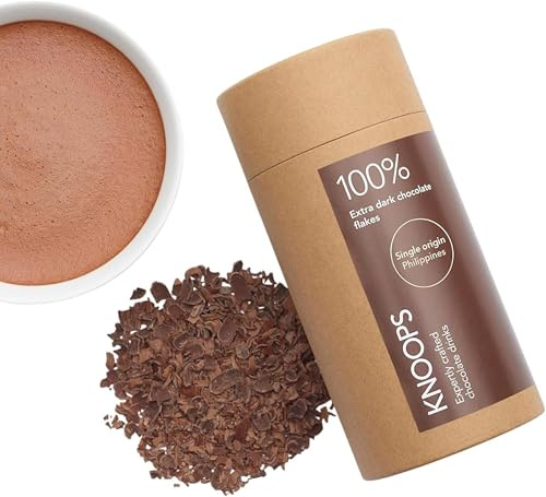 Knoops 100% Extra Dark Hot Chocolate Flakes, Hot Drinking Chocolate 250g | Luxury Cocoa Drink with Real Choc Flakes, All Natural Vegan Ingredients, 250 g, Equal to 8 Serving Sachets