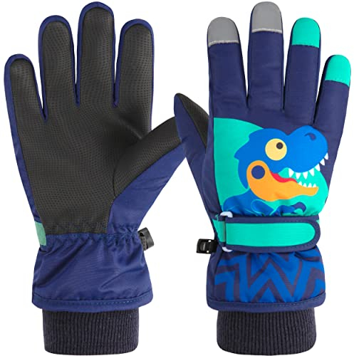 Azarxis Warme Handschuhe für Kinder, Thermische Skihandschuhe, Winddich Winterhandschuhe für Jungen und Mädchen (B - Navy blau, M (7-9 Jahre))