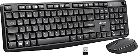 Ultron UMC300 Kabelloses Tastatur-Maus-Set, 2.4 GHz Verbindung via Easylink Nano USB-Empfänger, 10m Reichweite, 15 FN-Tasten, inkl. Batterien, PC/Laptop, Deutsches QWERTZ-Layout - Schwarz