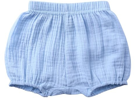 RUKOSU Pumpbyxor för spädbarn, flickor, pojkar, nyfödda, småbarn, unisex, bomull, linne, enfärgade, söta PP-byxor, blå, 12-24 månader