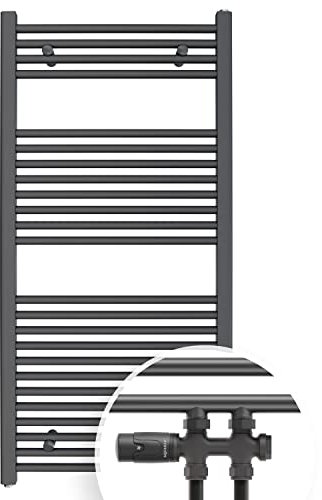 Aquabad Badheizkörper Virgo inkl. Multiblock Durchgangsform | Grösse: 60 x 120 cm | Heizleistung 495 Watt | Farbe: Anthrazit | Mittelanschluss 50mm | Handtuchhalter, Handtuchwärmer