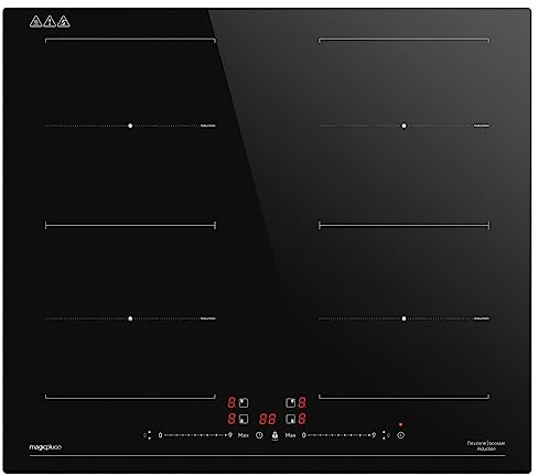 magicplux Placa de Inducción 60cm, 4 Fuegos con Flex Zone, 9 Niveles de Potencia, Booster, Bloqueo Seguridad y Temporizador, Control Táctil, 7200W