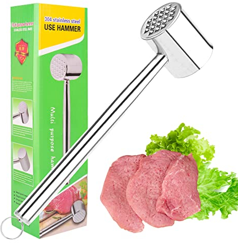 UKOFEW Mazo para Carne Acero Inoxidable,Grillers Mazo para Carne De Acero,Mazo para Carne Reblandecer Carne,Martillo ablandador de Carne,para filetes, Pollo, Cerdo, Aptas para el lavavajillas