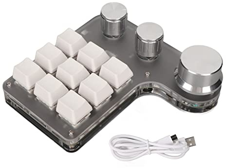ciciglow Mini Tastiera a 9 Tasti, Tastiera Macro di Programmazione Personalizzata Wireless Bluetooth con 3 Manopole, Tastiera di Scelta Rapida Retroilluminata RGB per Progettazione (Bianco)
