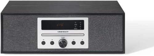Crosley Finn Radio CD Player – Vintage CD Radio Player with Bluetooth, FM Radio, USB Playback, Compact Stereo System and Sound Music System for Home Hi-Fi, Remote, 20W Speakers, Black Wood Finish