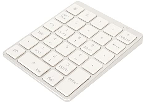 Vikye Pavé Numérique Bluetooth, pavé Numérique 28 Touches Filaire Portable Ultra Fin, Mini pavé Numérique Rechargeable en Alliage D'aluminium pour iOS, Android, Systèmes Windows (Blanc argenté)