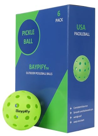Baypify Pickleball,6 Stück Outdoor Pickleball Bälle,USAPA zugelassene offizielle Größe und Gewicht, 40-Loch-Pickleballs, grün