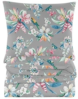 Cotton Market Bettwäsche 135x200 cm - Bettwäsche Baumwoll-Mikrofaser - Bettwäsche-Sets 2 Teilig - Bettbezug 135x200 cm und 1 Kissenbezug 70x80 cm - Grau, Vögel