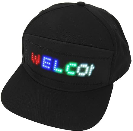 LED-keps, Programmerbar -app Redigerbar LED-hatt, Avtagbar Skärm, Storleksjusterbar, Bomullsmaterial, anslutning, för Utomhuskonserter, Karneval och Mer (Svart hatt)