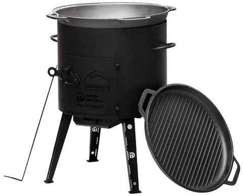 Uchag Ø36 - Forno da campeggio in acciaio da 2 mm, 10 l, in ghisa Kazan, con coperchio in ghisa, Kazan, braciere da camino, cucina esterna, stufa, cannone per gulasch