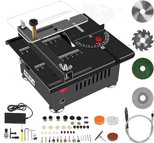 Mini Sega da Tavolo da 100W - Multifunzionale e Portatile - Sega da Tavolo Miniaturizzata DIY con 4 lame di Precisione, velocità regolabile, lama da 0,1 a 16 mm - per Artigianato e Lavorazione