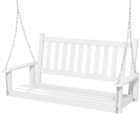 COSTWAY Hängebank aus Massivholz, 2-Sitzer Gartenschaukel zum Aufhängen, Hollywoodschaukel bis 230 kg belastbar, Outdoor-Schaukelbank für Terrasse, Garten, Hof, Weiß, 136 x 67 x 63 cm