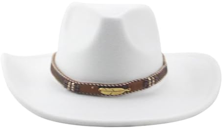 SOYNIA Fedora Trilby Filzhut Hut Fedora-Hüte Für Damen Gefilzter Herrenhut Western-Cowboy-Band Lässiger Vintage-Breiter Cowboyhut 56–58 cm 1 Weiß