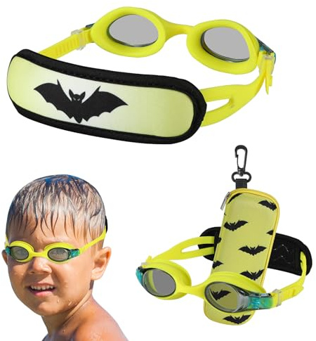 RUIGAO Swim Goggles For Kids 3-6, Toddler Swimming Goggles with Case/Padded Fabric Strap/No Hair Pull (Kids Goggles - Yellow)