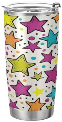JUMBEAR Vaso de 20 onzas, hermosas estrellas coloridas de acero inoxidable aislado al vacío, taza de café y agua, doble pared con recubrimiento en polvo, a prueba de derrames, taza térmica para el