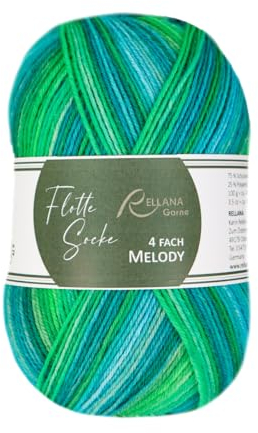 Flotte Socke 4-fach Melody, Sockenwolle 75% Schurwolle, 25% Polyamid, strapazierfähig, weich, mulesingfrei, 100 g/420 m, 40°C waschbar, Trockner geeignet, NS 2-3 mm, (3023 grün-blau-petrol)