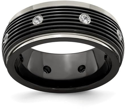 Edward Mirell Bague rainurée en titane avec lunette en titane noir avec saphirs blancs 9 mm, Titane